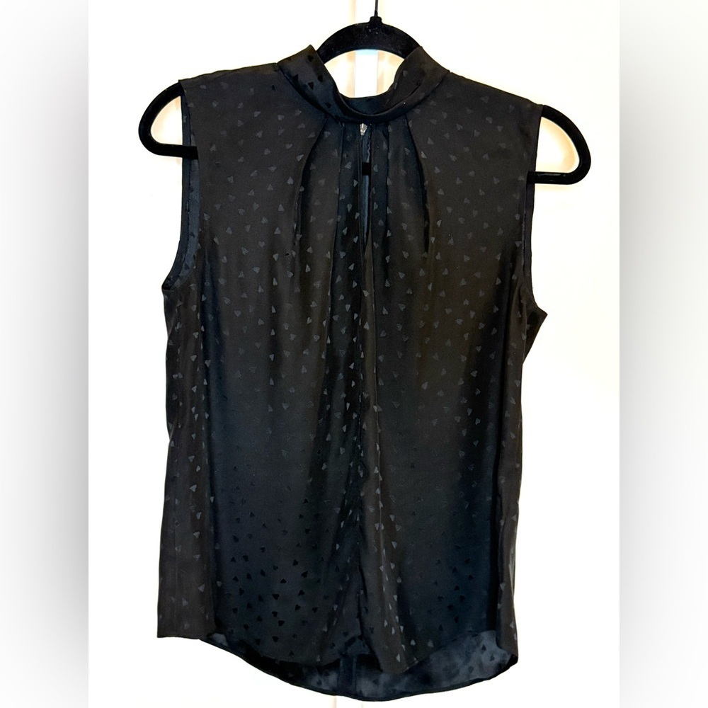 Rebecca Taylor 100% Silk Black Heart Sleeveless Blouse Keyhole Size S